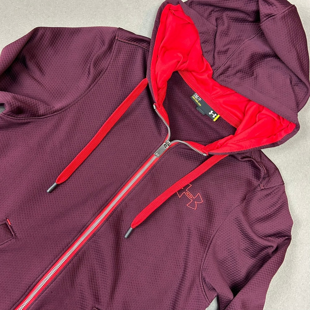 Under Armour Hoodie Full Zip Waffle Knit Womens Small Burgundy Red